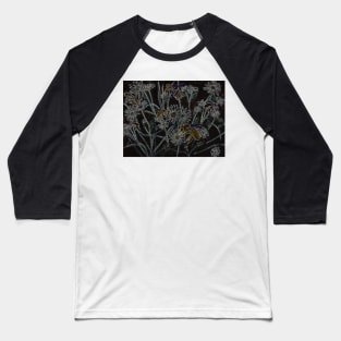 Bees in the Wild Daisies, Neon Digital Art Baseball T-Shirt